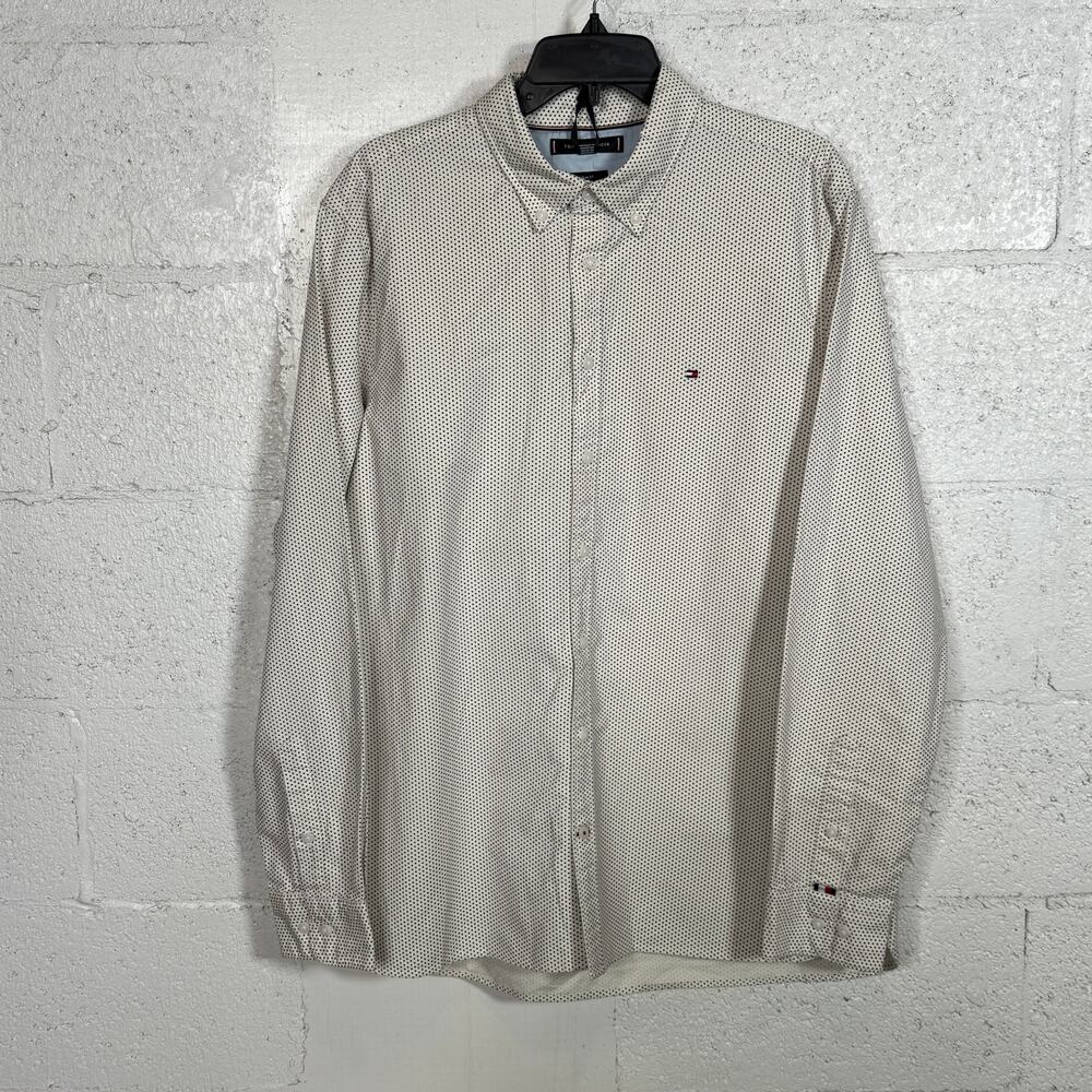 Tommy Hilfiger Men's Dot-Print Button-Down Oxford Shirt Calico/Navy XXL $100